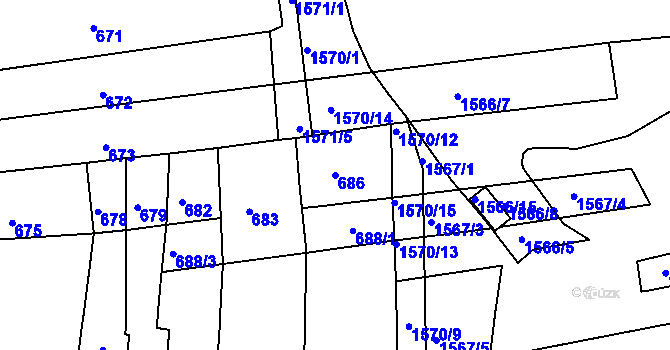 Parcela st. 686 v KÚ Komárov, Katastrální mapa