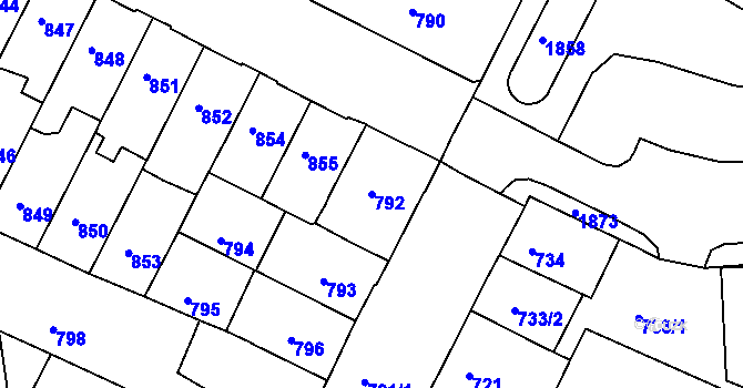 Parcela st. 792 v KÚ Komárov, Katastrální mapa