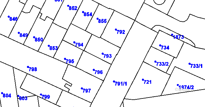 Parcela st. 793 v KÚ Komárov, Katastrální mapa