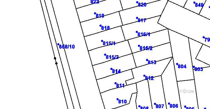 Parcela st. 815/2 v KÚ Komárov, Katastrální mapa