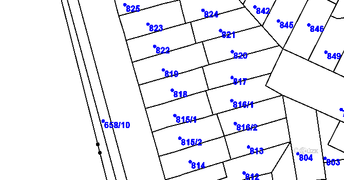 Parcela st. 818 v KÚ Komárov, Katastrální mapa