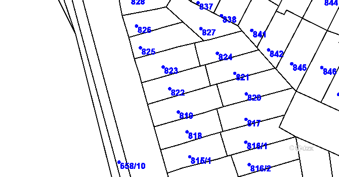 Parcela st. 822 v KÚ Komárov, Katastrální mapa