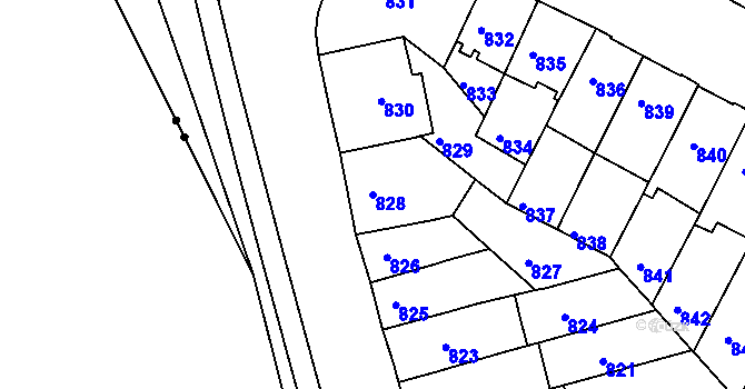 Parcela st. 828 v KÚ Komárov, Katastrální mapa