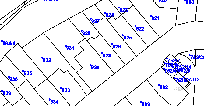 Parcela st. 929 v KÚ Komárov, Katastrální mapa