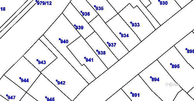 Parcela st. 938 v KÚ Komárov, Katastrální mapa