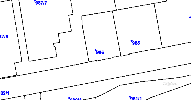 Parcela st. 986 v KÚ Komárov, Katastrální mapa
