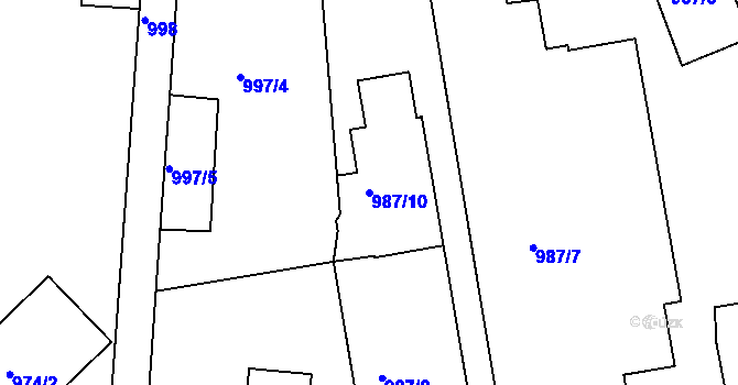 Parcela st. 987/10 v KÚ Komárov, Katastrální mapa