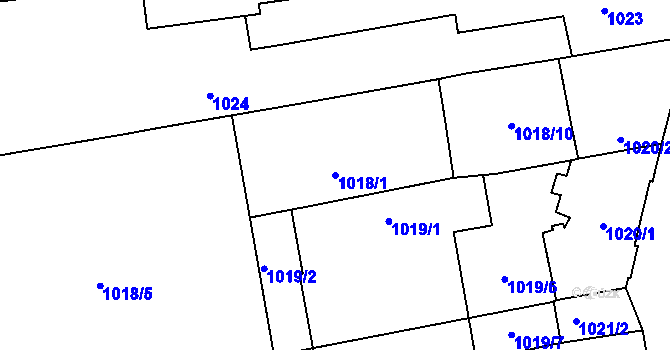 Parcela st. 1018/1 v KÚ Komárov, Katastrální mapa