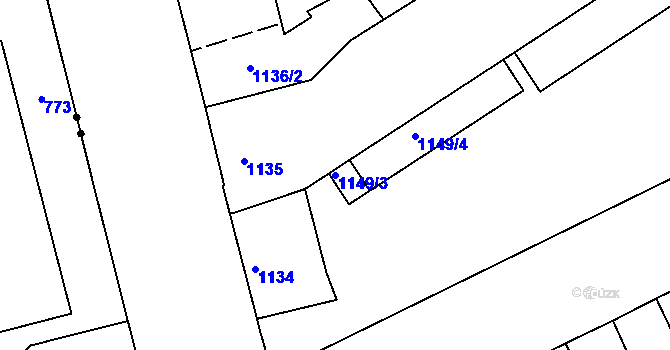 Parcela st. 1149/3 v KÚ Komárov, Katastrální mapa