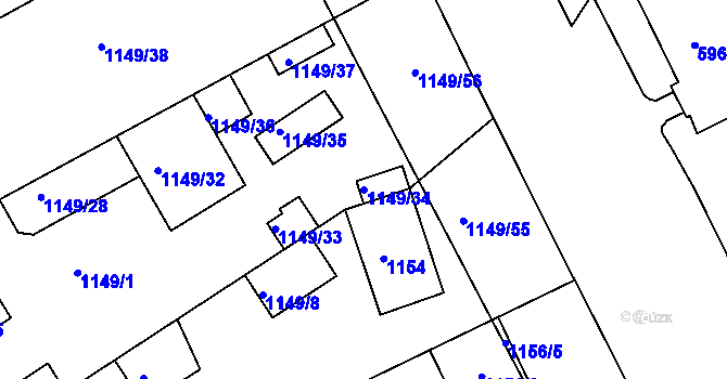 Parcela st. 1149/34 v KÚ Komárov, Katastrální mapa