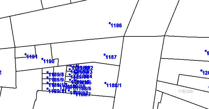 Parcela st. 1187 v KÚ Komárov, Katastrální mapa