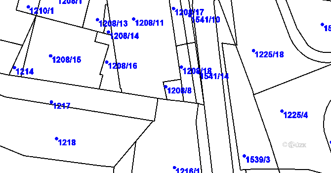 Parcela st. 1208/8 v KÚ Komárov, Katastrální mapa