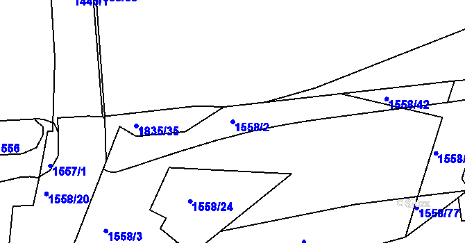 Parcela st. 1558/2 v KÚ Komárov, Katastrální mapa
