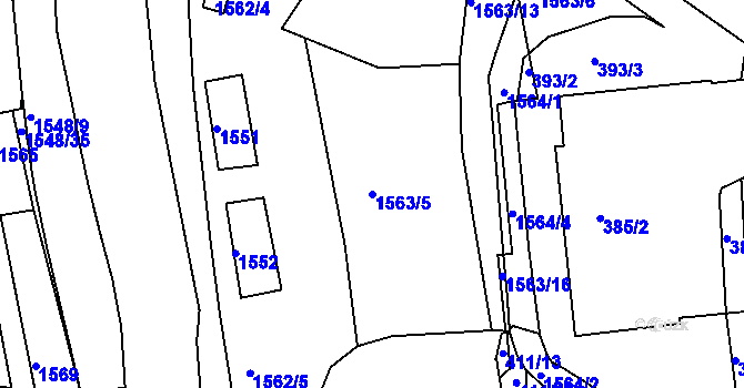 Parcela st. 1563/5 v KÚ Komárov, Katastrální mapa