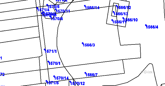 Parcela st. 1566/3 v KÚ Komárov, Katastrální mapa