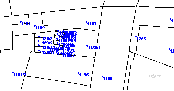Parcela st. 1188/1 v KÚ Komárov, Katastrální mapa