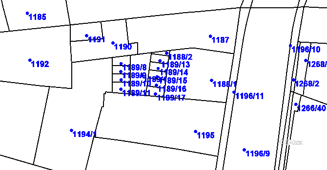 Parcela st. 1188/6 v KÚ Komárov, Katastrální mapa