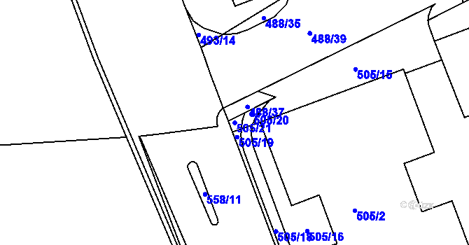 Parcela st. 505/21 v KÚ Komárov, Katastrální mapa