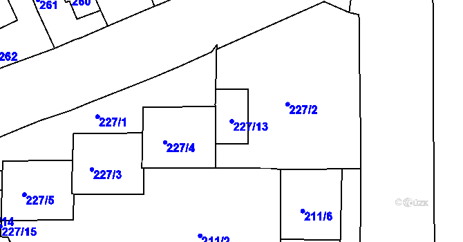Parcela st. 227/13 v KÚ Komárov, Katastrální mapa