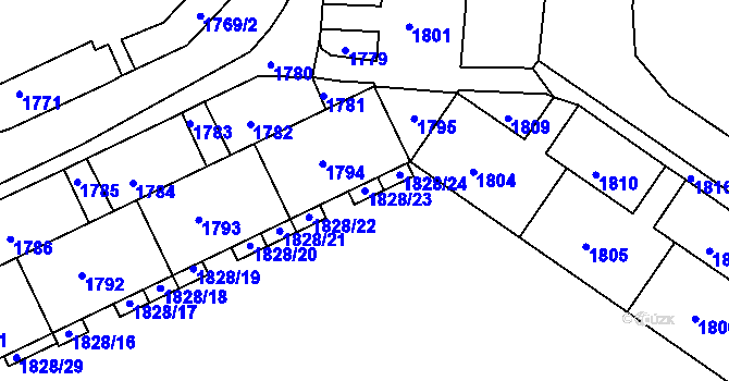 Parcela st. 1828/23 v KÚ Komárov, Katastrální mapa