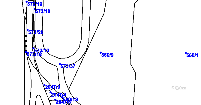 Parcela st. 560/9 v KÚ Komárov, Katastrální mapa