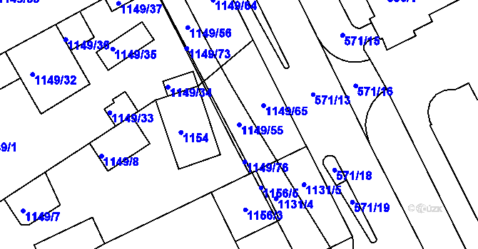 Parcela st. 1149/55 v KÚ Komárov, Katastrální mapa