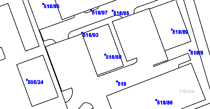 Parcela st. 518/88 v KÚ Komárov, Katastrální mapa