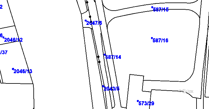 Parcela st. 587/14 v KÚ Komárov, Katastrální mapa