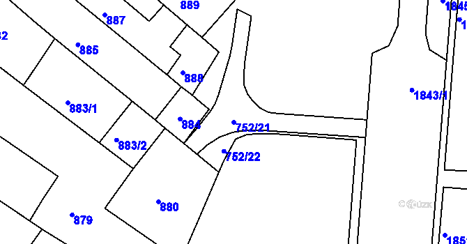 Parcela st. 752/21 v KÚ Komárov, Katastrální mapa