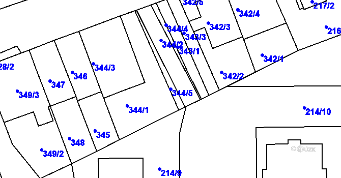 Parcela st. 344/5 v KÚ Komárov, Katastrální mapa