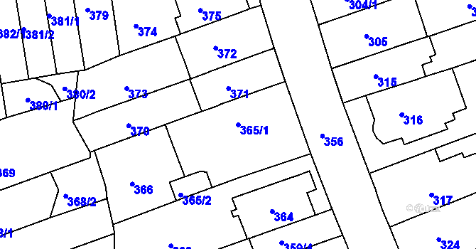 Parcela st. 365/1 v KÚ Komárov, Katastrální mapa