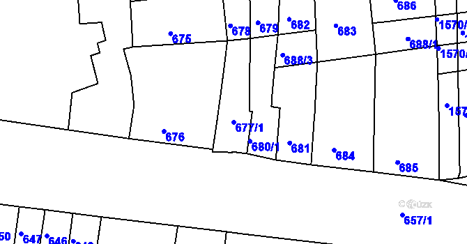 Parcela st. 677/1 v KÚ Komárov, Katastrální mapa