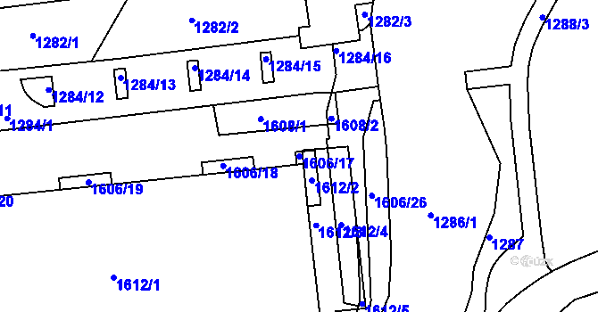 Parcela st. 1606/17 v KÚ Komárov, Katastrální mapa