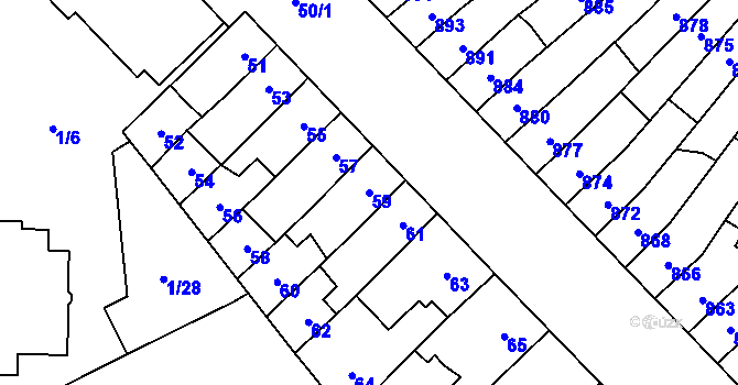 Parcela st. 59 v KÚ Židenice, Katastrální mapa