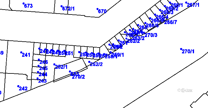 Parcela st. 258/1 v KÚ Židenice, Katastrální mapa