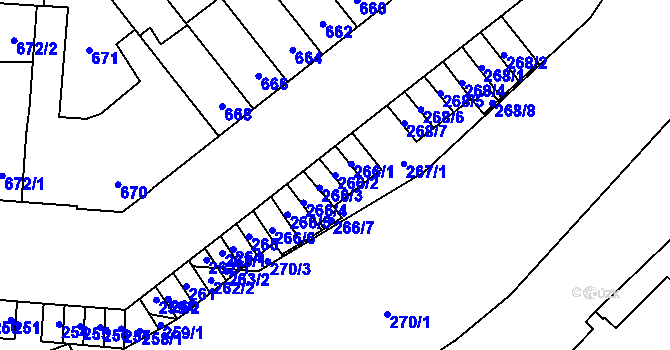 Parcela st. 266/2 v KÚ Židenice, Katastrální mapa