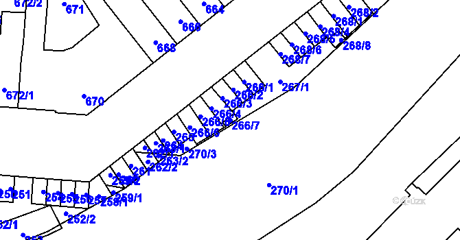 Parcela st. 266/7 v KÚ Židenice, Katastrální mapa