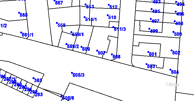 Parcela st. 507 v KÚ Židenice, Katastrální mapa