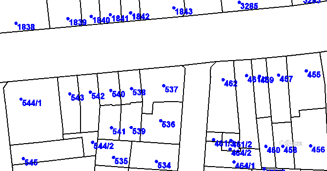 Parcela st. 537 v KÚ Židenice, Katastrální mapa
