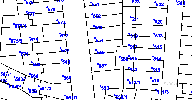 Parcela st. 555 v KÚ Židenice, Katastrální mapa