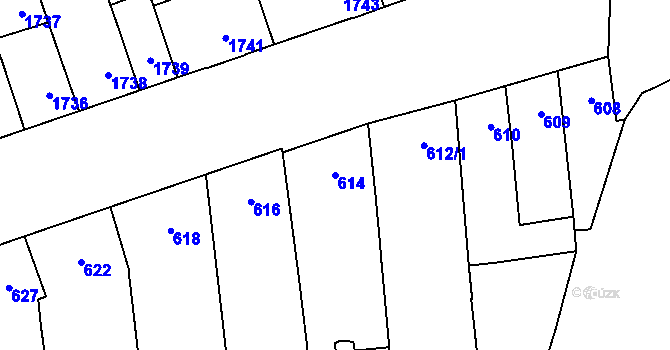 Parcela st. 614 v KÚ Židenice, Katastrální mapa
