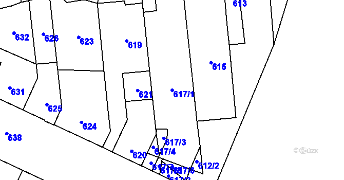 Parcela st. 617/1 v KÚ Židenice, Katastrální mapa