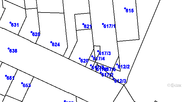 Parcela st. 617/3 v KÚ Židenice, Katastrální mapa