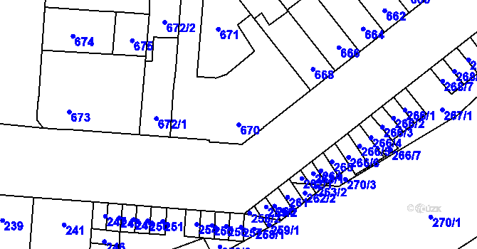 Parcela st. 670 v KÚ Židenice, Katastrální mapa