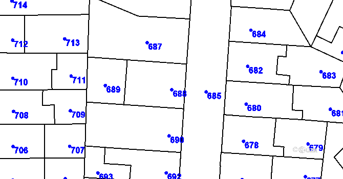 Parcela st. 688 v KÚ Židenice, Katastrální mapa