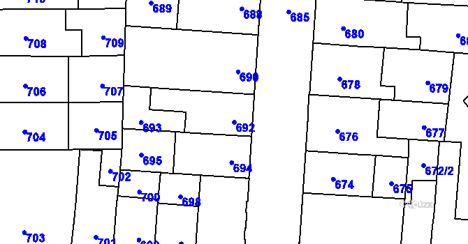 Parcela st. 692 v KÚ Židenice, Katastrální mapa