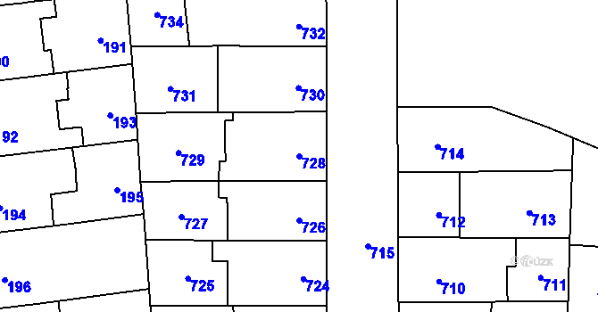 Parcela st. 728 v KÚ Židenice, Katastrální mapa