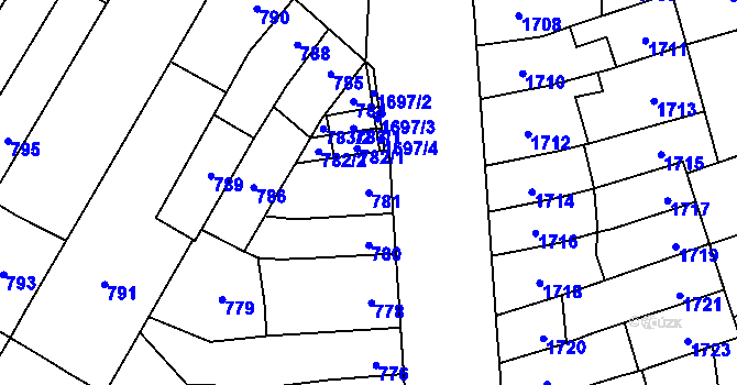 Parcela st. 781 v KÚ Židenice, Katastrální mapa