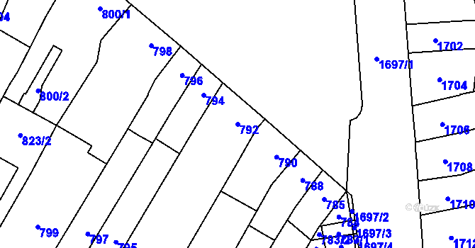 Parcela st. 792 v KÚ Židenice, Katastrální mapa