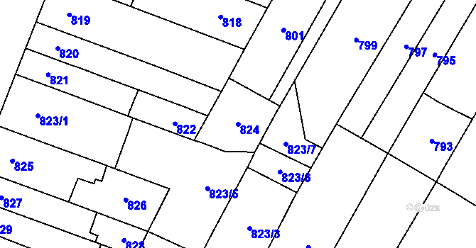 Parcela st. 824 v KÚ Židenice, Katastrální mapa
